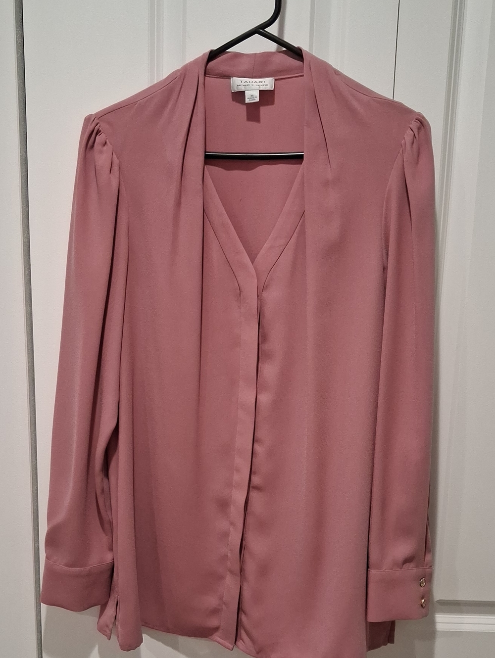 Tahari Dusty Rose Long-Sleeve V-Neck Blouse